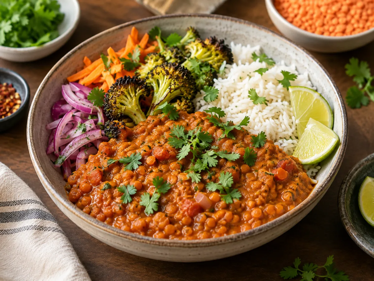 Air Fried Vegan Indian Red Lentil Masala Dal Bowls