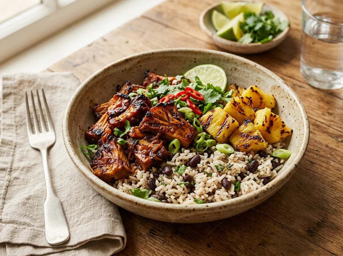Baked Vegan Caribbean Jackfruit Jerk Rice Bowls