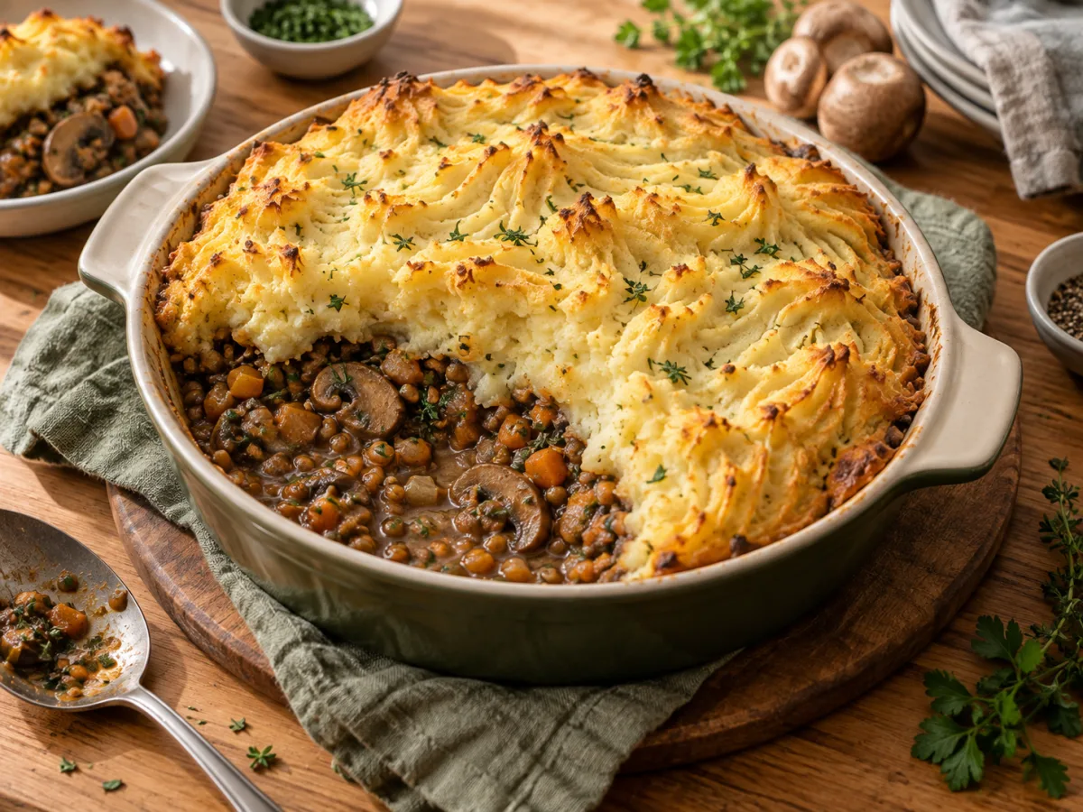 British Red Lentil & Mushroom Cottage Pie