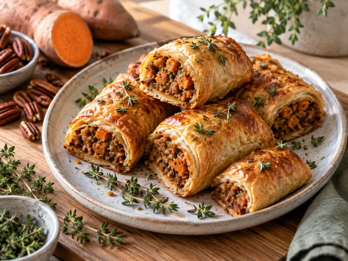 British Savory Sweet Potato & Thyme Sausage Rolls
