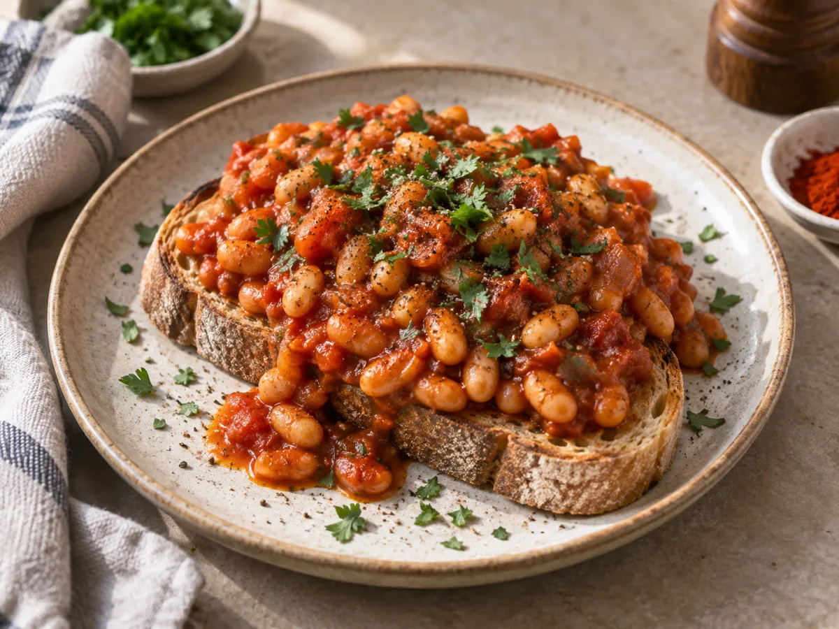 British Smoky Homemade Beans on Sourdough Toast