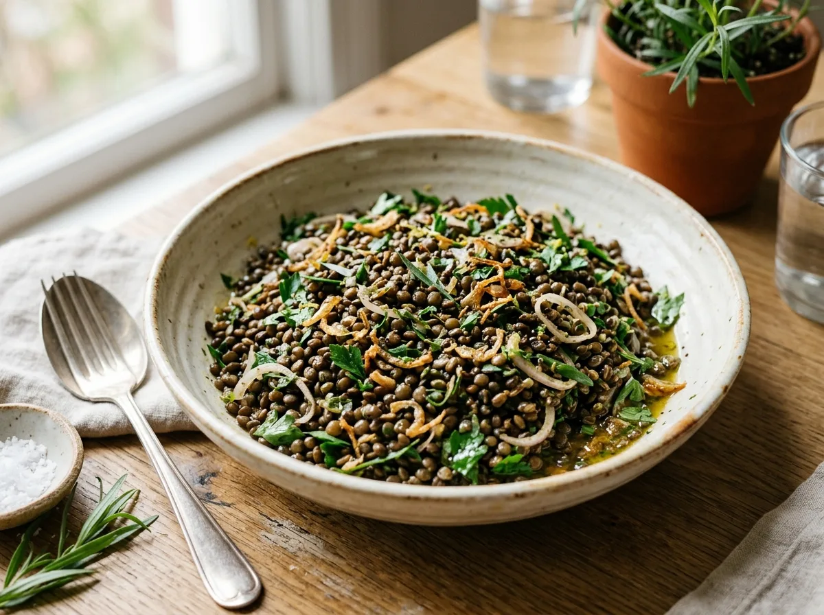 Broasted Style Vegan French Lentil Dijon Herb Salads