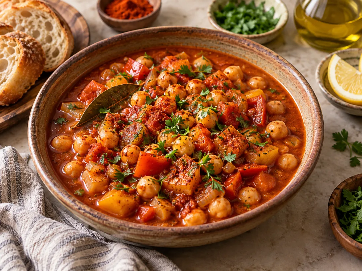 Broasted Style Vegan Spanish Chickpea Smoked Paprika Stews