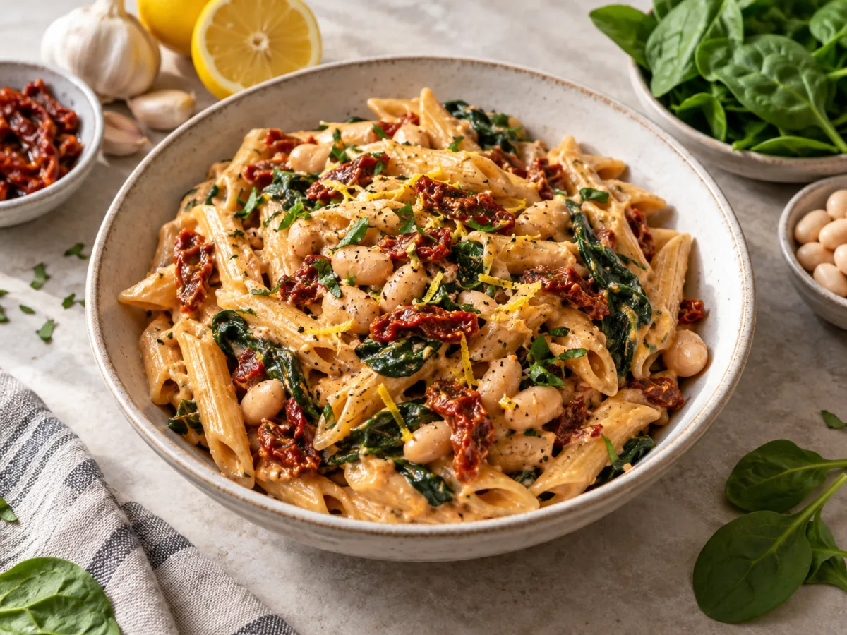 Creamy Sun-Dried Tomato White Bean Pasta