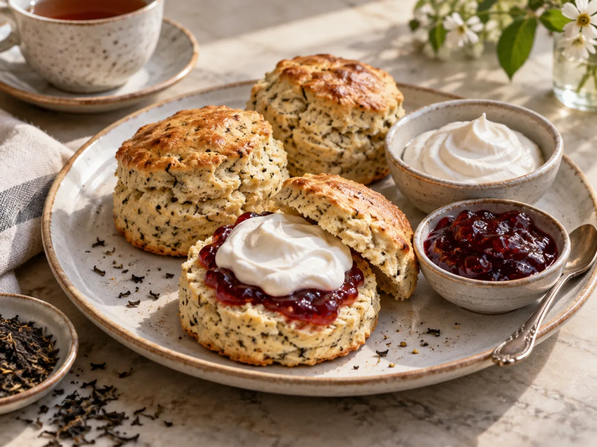 English Fluffy Earl Grey Scones with Clotted Coconut Cream