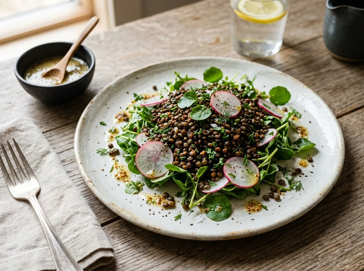 Fried Vegan French Lentil Dijon Herb Salads