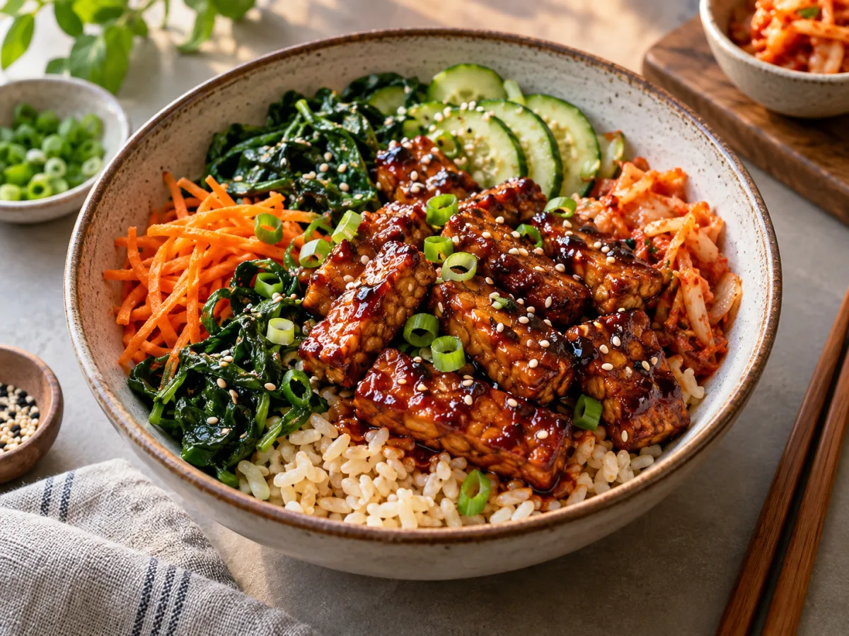 Fried Vegan Korean Tempeh Gochujang Sesame Bowls