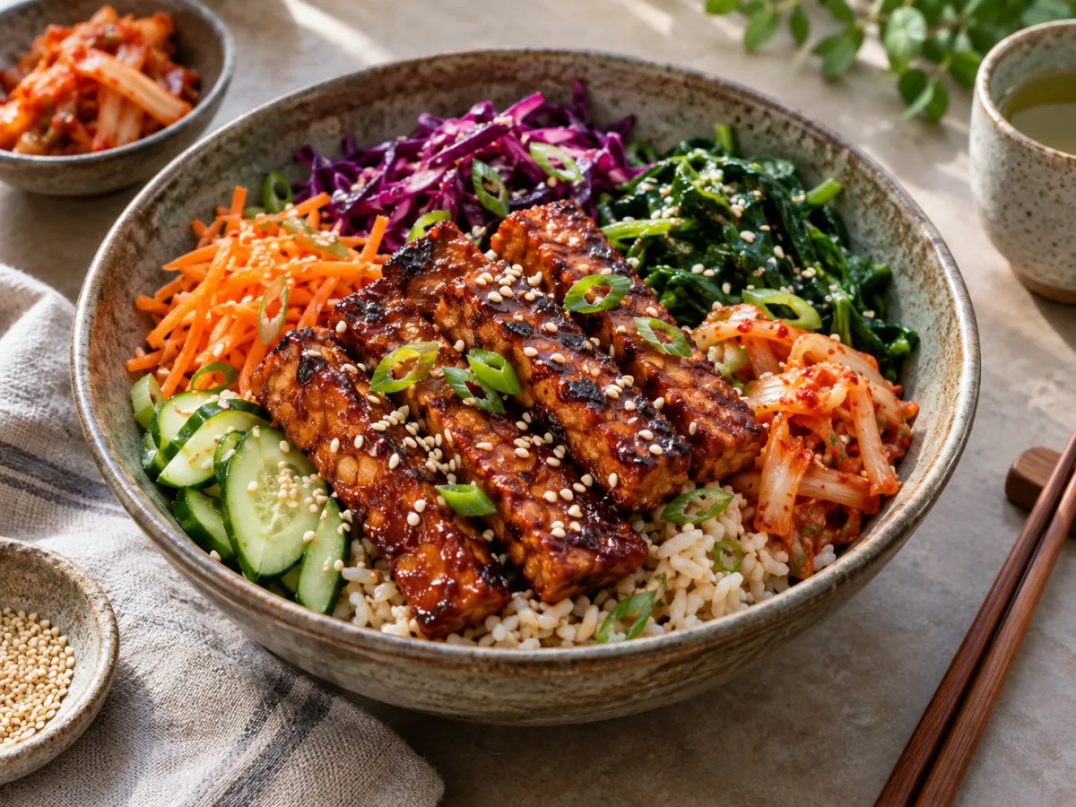 Grilled Vegan Korean Tempeh Gochujang Sesame Bowls