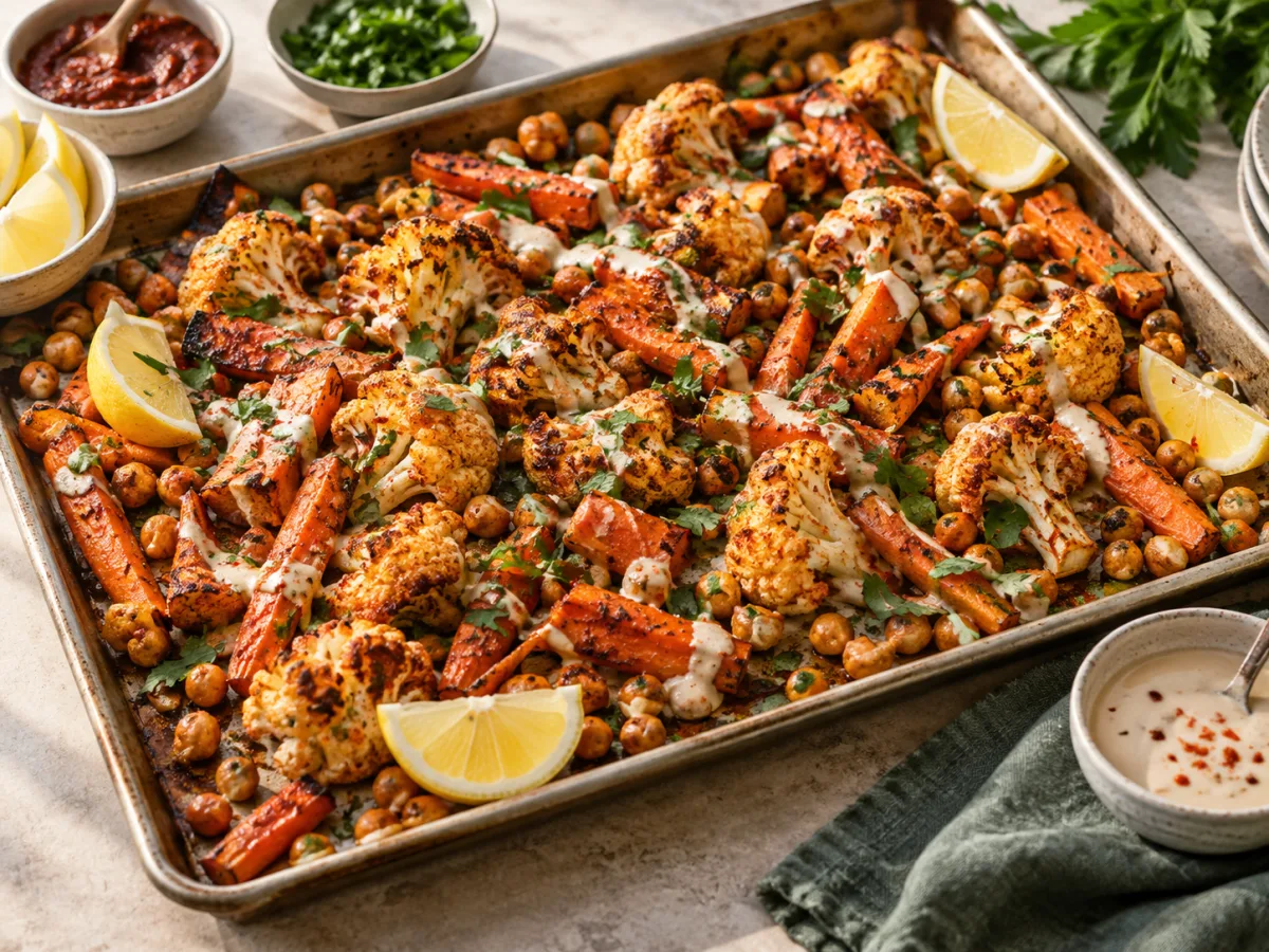 Harissa Chickpea Cauliflower Sheet Pan