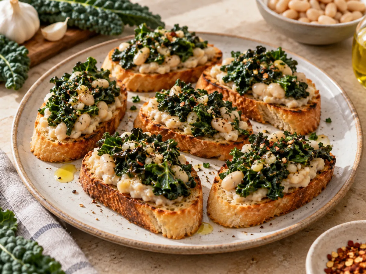 Italian Creamy Cannellini Bean & Tuscan Kale Crostini
