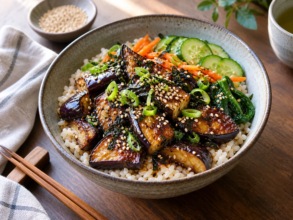 Japanese Miso Eggplant Rice Bowls