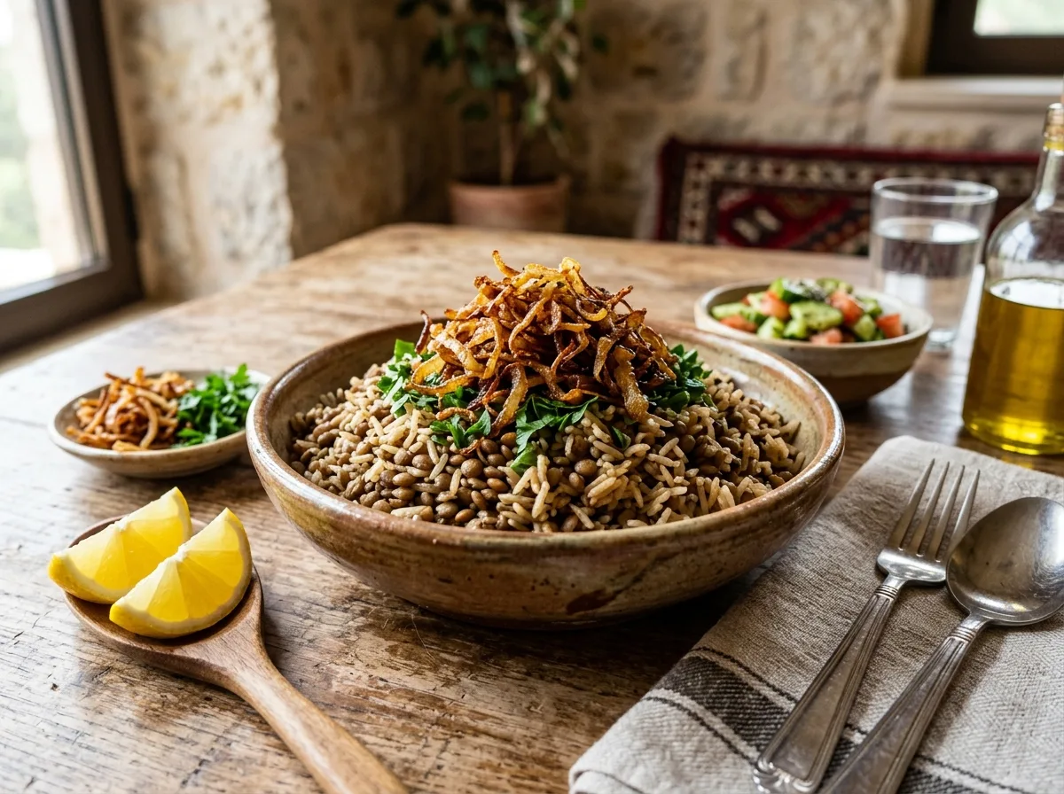 Lebanese Mujadara with Crispy Onions